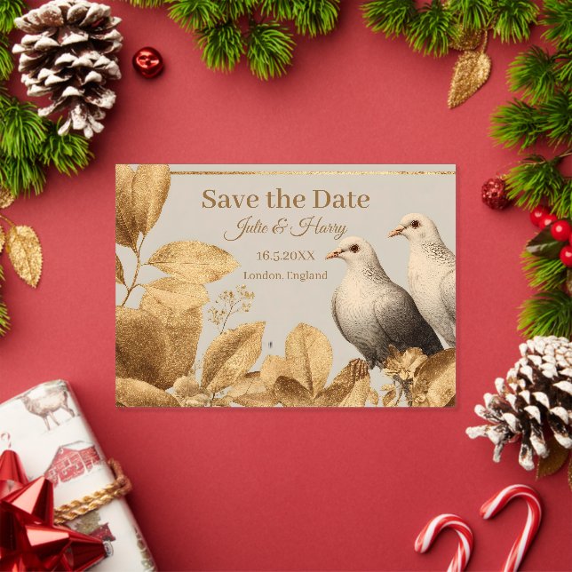 Elegant Pair of Doves with Gold Leaf Save the Date Acrylic Invitations (Insitu (Holiday))
