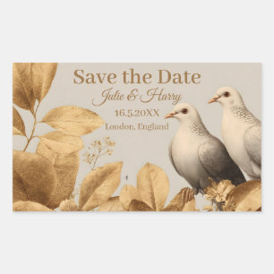 Elegant Pair of Doves with Gold Leaf Save the Date Rectangular Sticker