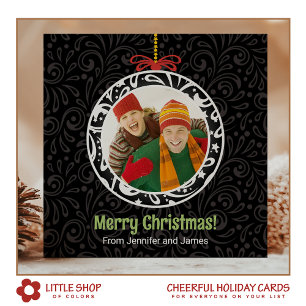 Elegant Paisley Family Photo Flat Holiday Card