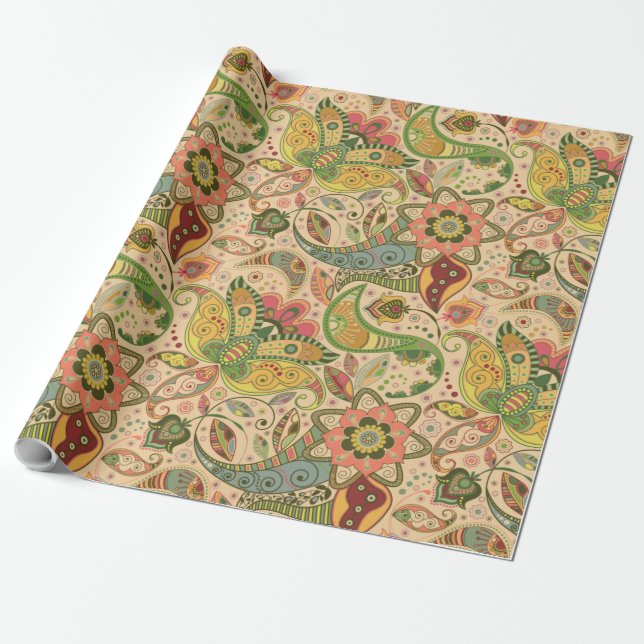 Elegant Paisley Flower Wrapping Paper (Unrolled)