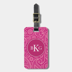 Elegant Paisley Pattern Custom Monogram Pink Luggage Tag