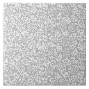 Elegant Paisley pattern in white, light grey Ceramic Tile