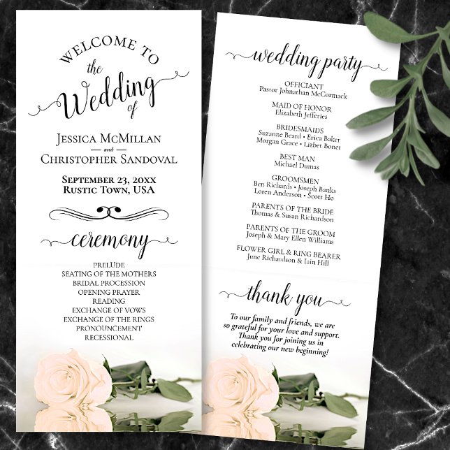 Elegant Pale Blush Peach Rose Romantic Wedding Program (Front and Back)