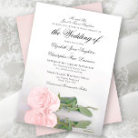 Elegant Pale Blush Pink Rose Formal Wedding Invitation<br><div class="desc">This beautiful wedding invitation is simple, traditional and elegant. It features a beautiful photo of a long-stemmed pale blush pink coloured rose reflecting in a pool of water with formal wording where the parents of the bride are issuing the invitation. The fancy script calligraphy gives it a timeless and classic...</div>