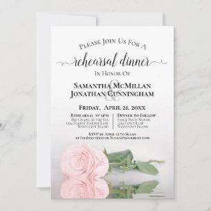 Elegant Pale Blush Pink Rose Wedding Rehearsal Invitation