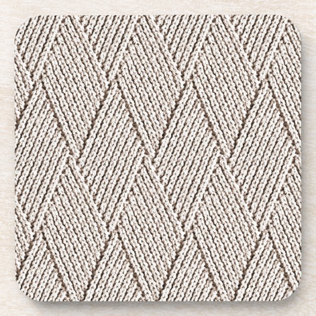 Elegant Pale Cream Faux Diamond Knit Pattern  Coaster (Front)
