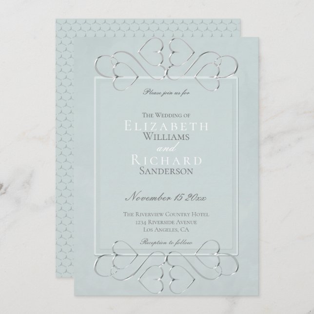 Elegant Pale Dusty Blue Romantic Wedding Invitation (Front/Back)