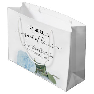 Elegant Pale Dusty Blue Rose Maid of Honour Weddin Large Gift Bag