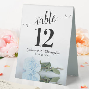 Elegant Pale Dusty Blue Rose Wedding Table Number