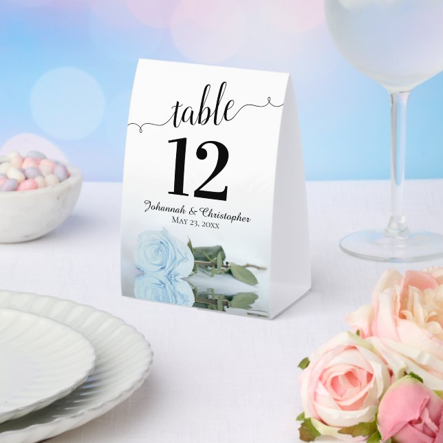 Elegant Pale Dusty Blue Rose Wedding Table Number (Insitu(Wedding))