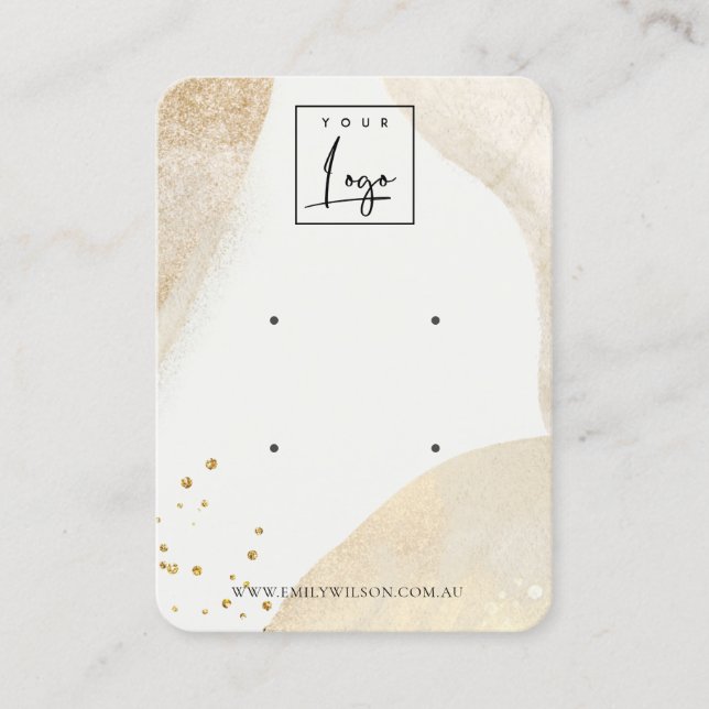 Elegant Pale Gold Abstract Logo 2 Earring Display Business Card (Front)