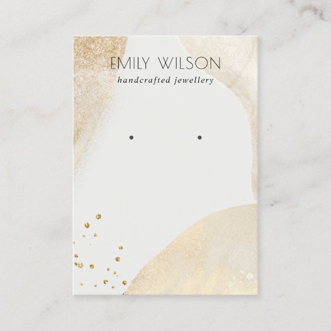 Elegant Pale Gold Abstract Shape Earring Display Business Card (Front)