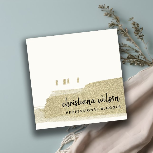 ELEGANT PALE GOLD BLACK BRUSH STROKE CALLIGRAPHY S SQUARE BUSINESS CARD (Creator Uploaded)