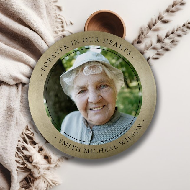 Elegant Pale Gold Foil Sympathy Memorial Photo 6 Cm Round Badge (Creator Uploaded)