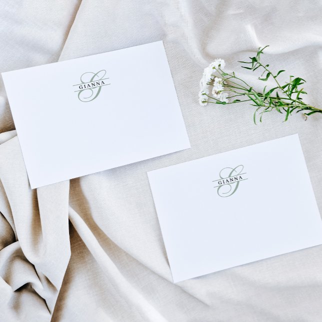 Elegant Pale Green Calligraphy Split Monogram Card (Creator Uploaded)