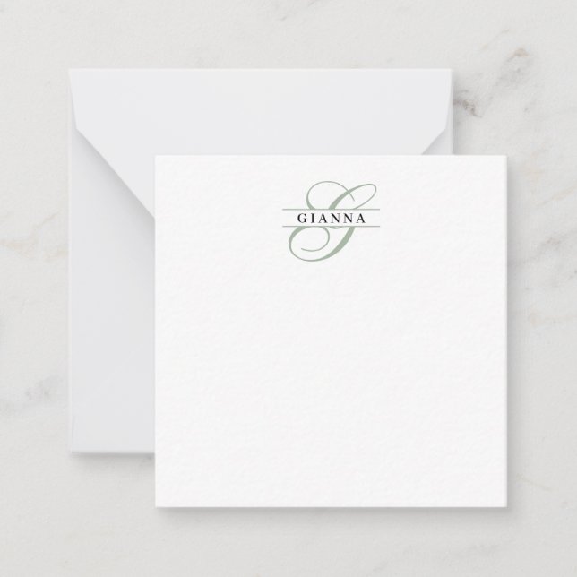 Elegant Pale Green Calligraphy Split Monogram Card (Front)