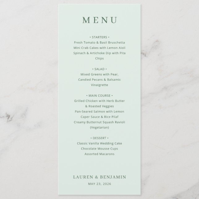 Elegant Pale Green Menu Template (Front)