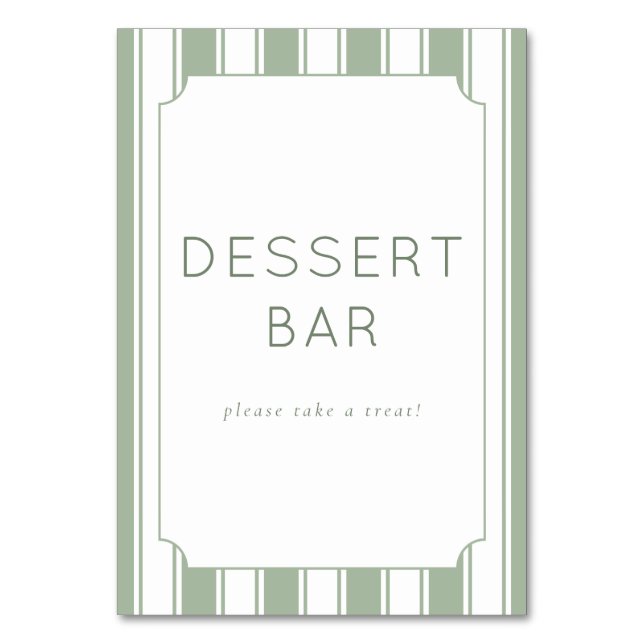 Elegant Pale Green Minimalist Dessert Bar Sign Table Number (Front)
