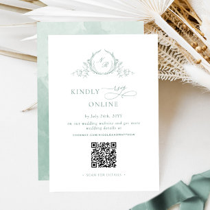Elegant Pale Green Monogram RSVP Online QR Code  Enclosure Card