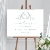 Elegant Pale Green Monogram Wedding Welcome Sign