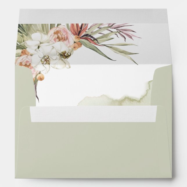 Elegant Pale Green, Palm Leaves and Floral Envelope (Back (Bottom))