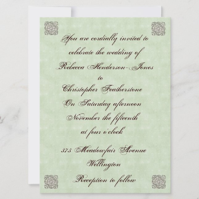 Elegant Pale Green Vintage Wedding Invitation (Front)