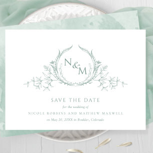 Elegant Pale Green Watercolor Monogram Save The Date