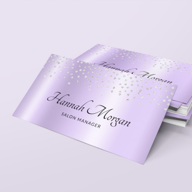 Elegant Pale Lavender Purple Ombre Silver Confetti Business Card (Elegant Pale Lavender Purple Ombre Silver Confetti Business Card)