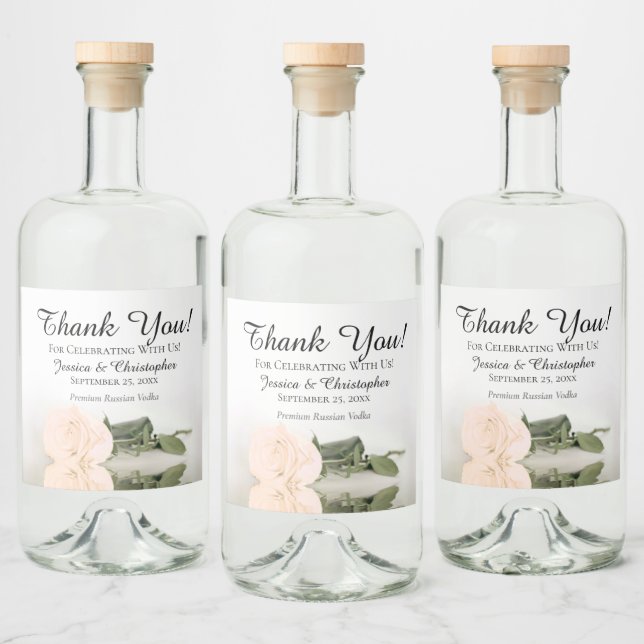 Elegant Pale Peach Rose Chic Wedding Thank You Liquor Bottle Label (Bottles)