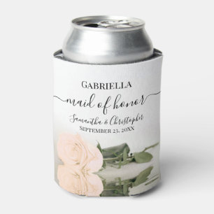 Elegant Pale Peach Rose Maid of Honour Wedding Can Cooler