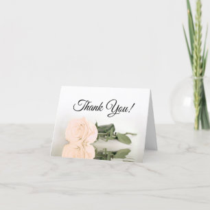 Elegant Pale Peach Rose Wedding Photo Inside Thank You Card