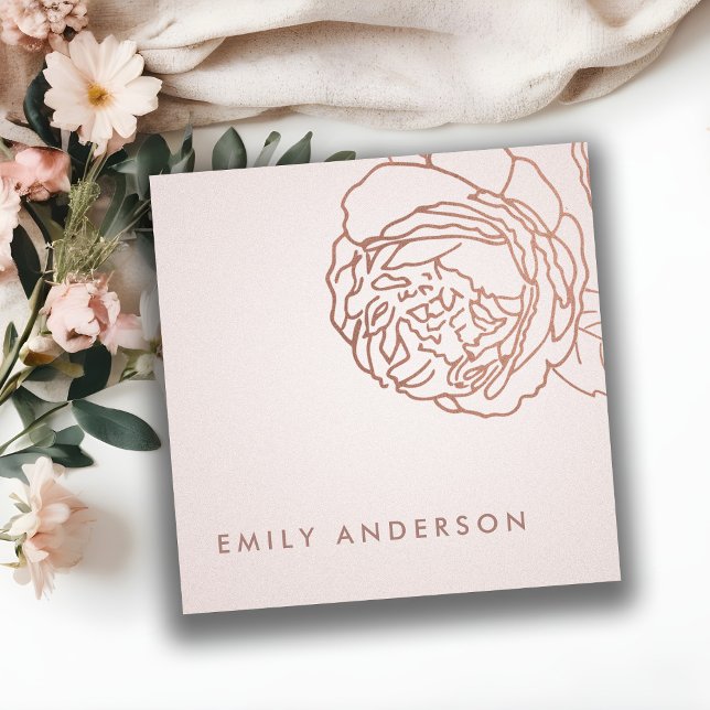 ELEGANT PALE PEARL BLUSH PINK ROSE GOLD FLORAL SQUARE BUSINESS CARD (Creator Uploaded)