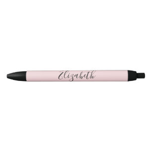 Elegant Pale Pink and Black Cursive Script Name Ink Pen