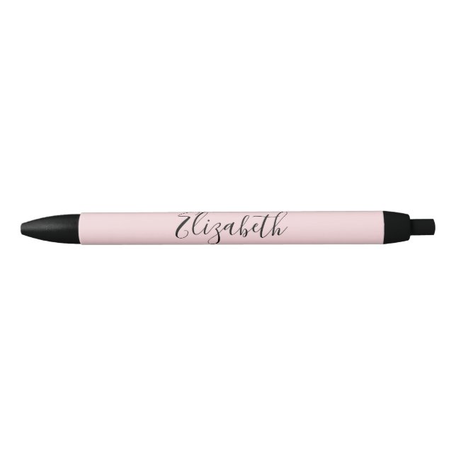 Elegant Pale Pink and Black Cursive Script Name Ink Pen (Front)