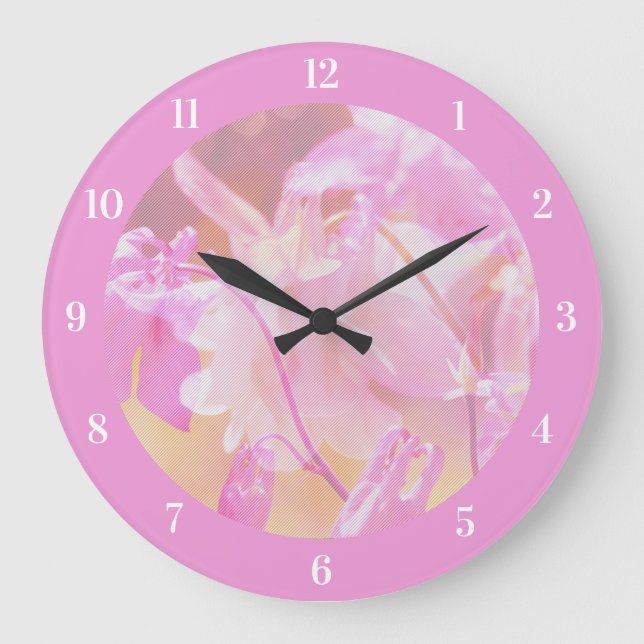 Elegant Pale Pink Floral Design Large Clock (Front)