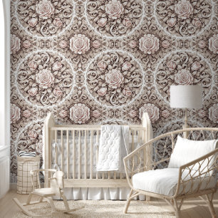 Elegant Pale Pink Floral Symphony Wallpaper