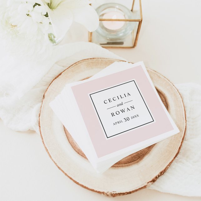 Elegant Pale Pink Framed Monogram Wedding Napkin (Creator Uploaded)