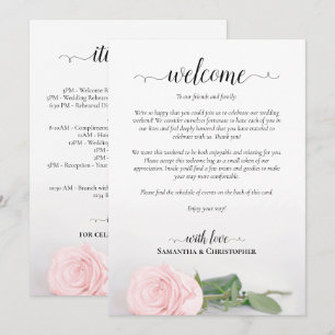 Elegant Pale Pink Rose Wedding Welcome & Itinerary Program