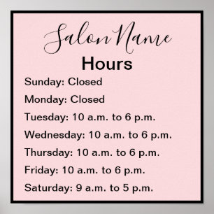 Elegant Pale Pink with Black Script Salon Hours Poster