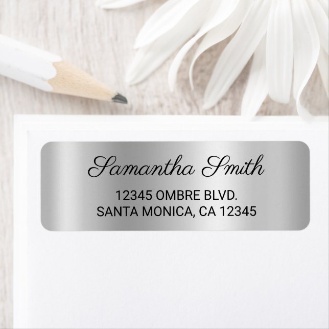 Elegant Pale Silver Grey Ombre Foil Return Address Label (Insitu)