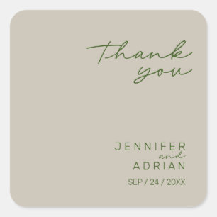 Elegant  Pale Silver Minimal Thank You Wedding  Square Sticker