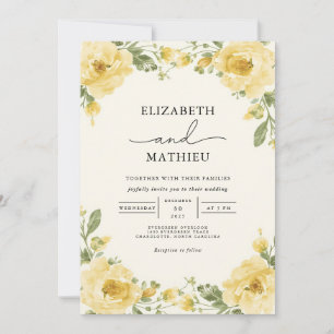 Elegant Pale Yellow Botanical Floral Wedding Invitation
