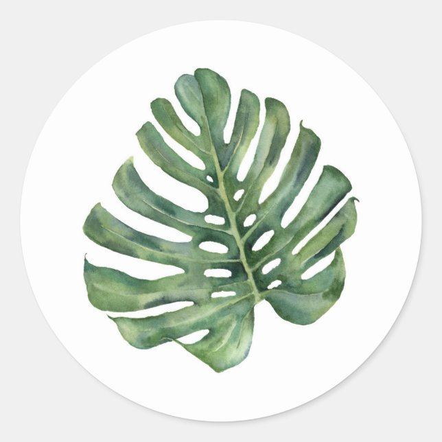 Elegant Palm Leaf Tropical Aloha Wedding Favour Classic Round Sticker (Front)