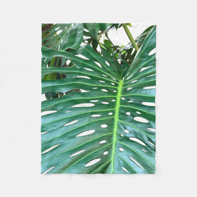 Elegant Palm Leaf tropical jungle rainforest leaf Fleece Blanket (Front)