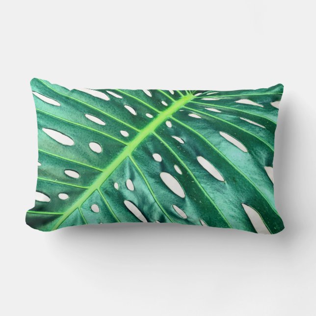 Elegant Palm Leaf tropical jungle rainforest leaf Lumbar Cushion (Front)
