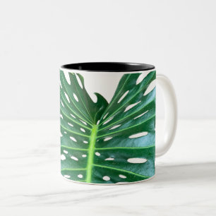 Elegant Palm Leaf tropical jungle rainforest leaf Two-Tone Coffee Mug