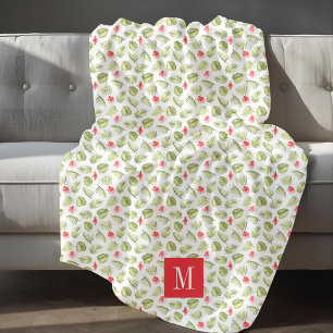 Elegant Palm Leaves Monogram Fleece Blanket
