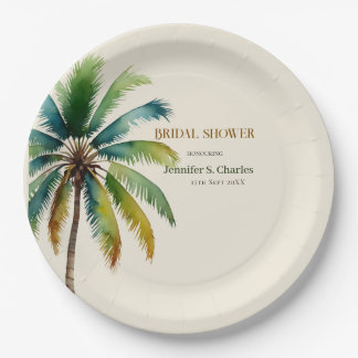 Elegant Palm Tree beach beige bridal shower Paper Plate