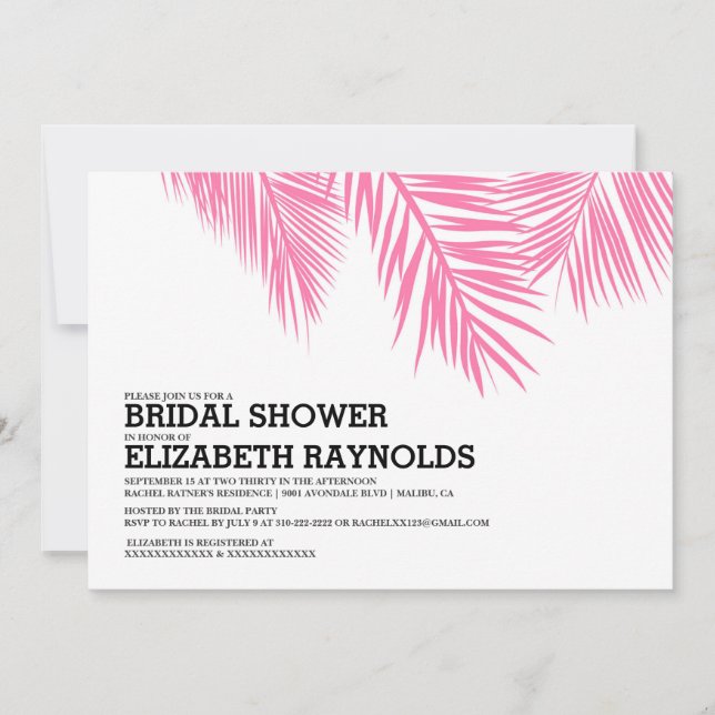 Elegant Palm Tree Beach Bridal Shower Invitations (Front)
