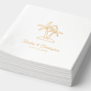 Elegant Palm Tree Custom Gold Foil Wedding Napkins